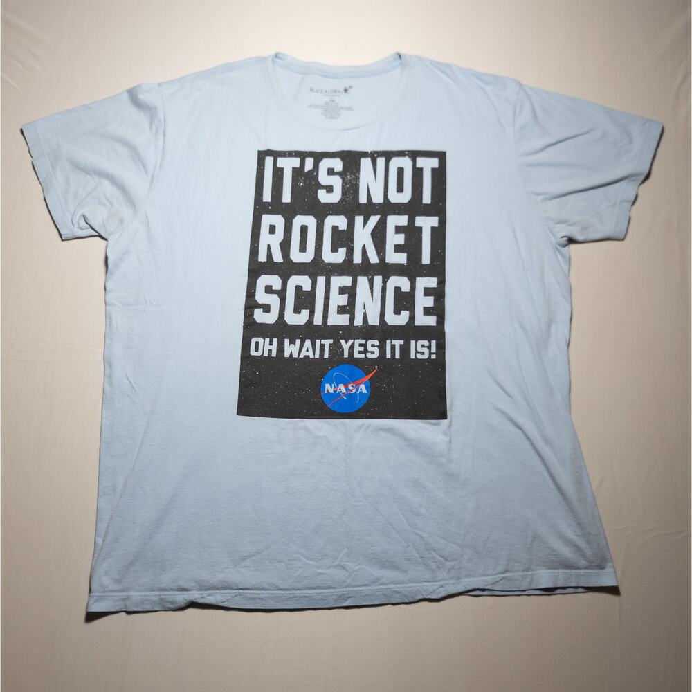 Buzz Aldrin NASA Its Not Rocket Science Graphic T-Shirt Light Blue Mens 2XL